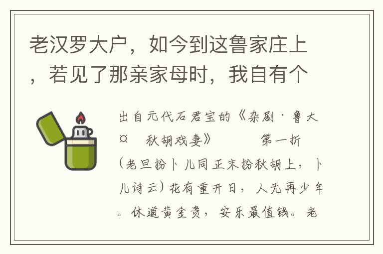 老汉罗大户，如今到这鲁家庄上，若见了那亲家母时，我自有个主意也