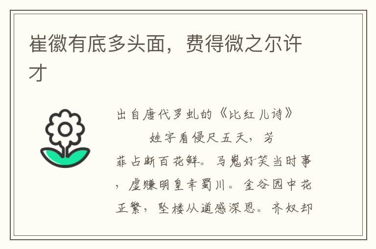 崔徽有底多頭面，費得微之爾許才