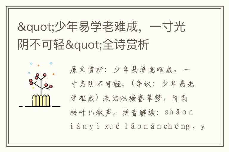"少年易學老難成,一寸光陰不可輕"全詩賞析