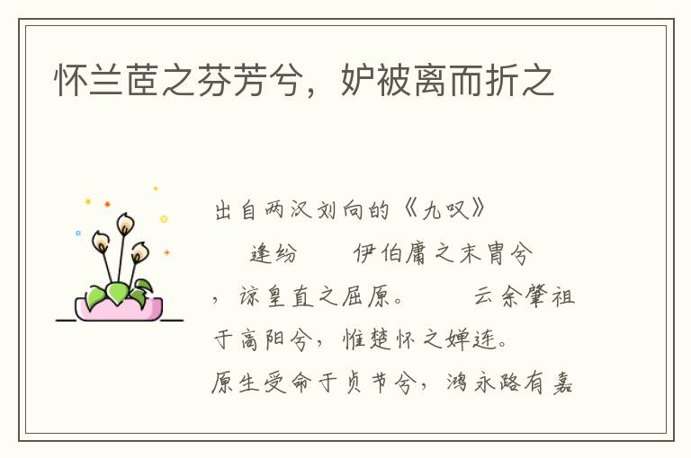 懷蘭茝之芬芳兮，妒被離而折之