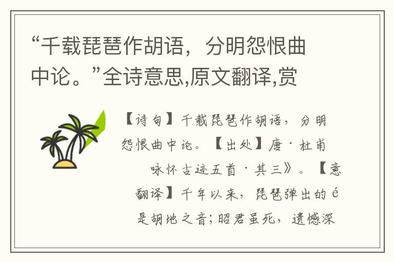 “千載琵琶作胡語，分明怨恨曲中論。”全詩意思,原文翻譯,賞析