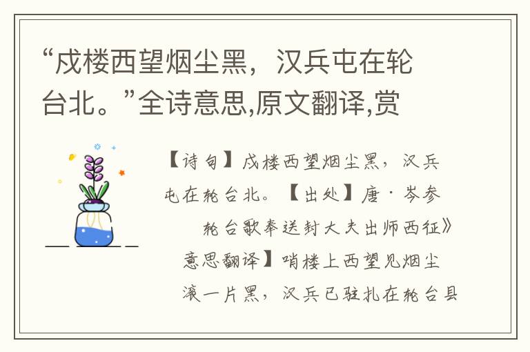 “戍楼西望烟尘黑，汉兵屯在轮台北。”全诗意思,原文翻译,赏析