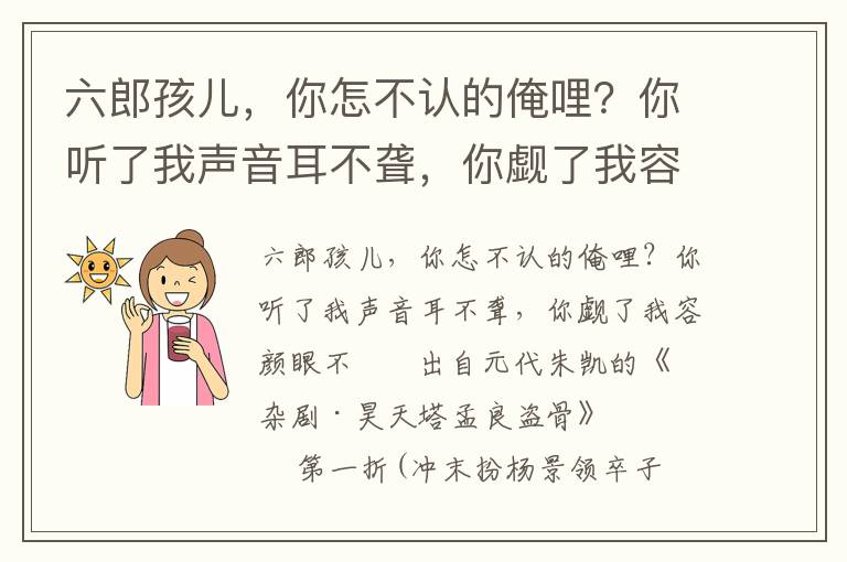 六郎孩儿，你怎不认的俺哩？你听了我声音耳不聋，你觑了我容颜眼不矇