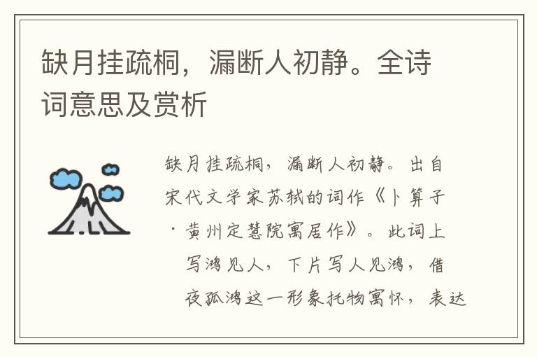 缺月掛疏桐，漏斷人初靜。全詩詞意思及賞析