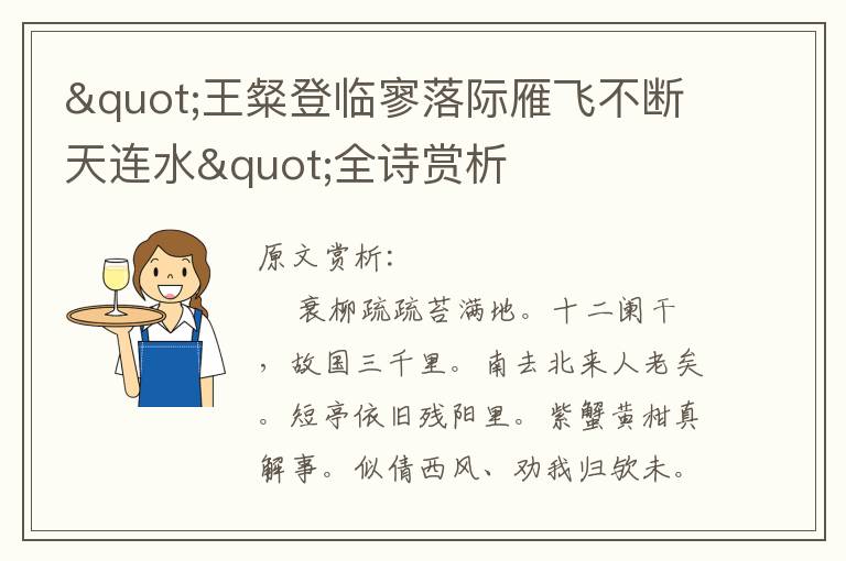 "王粲登臨寥落際雁飛不斷天連水"全詩賞析