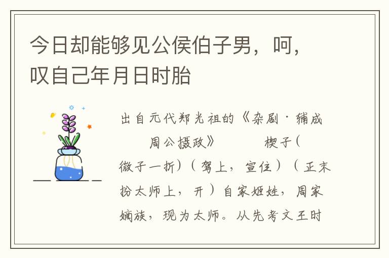 今日卻能夠見公侯伯子男，呵，嘆自己年月日時(shí)胎