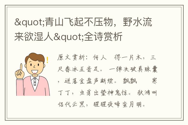 "青山飛起不壓物，野水流來欲濕人"全詩賞析